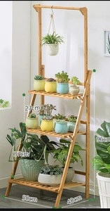 Bamboo Ladder Plant Stand 3 Tier Foldable Hanging Plant Flower Pot Shelves Display Shelf Rack