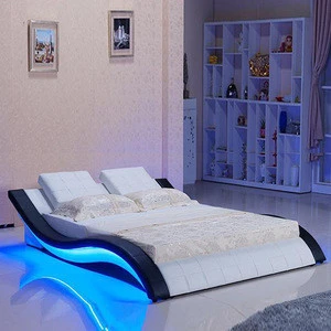 Bedroom furniture leather bed with blue led light and music therapy beds A021