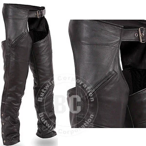 Black Color Leather Chap With Snap-Closure Pocket