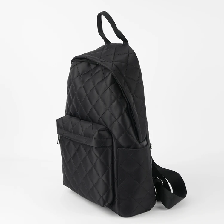 Black Quilting Seam Cotton Fabric Travel Backpack Sports Casual Bag