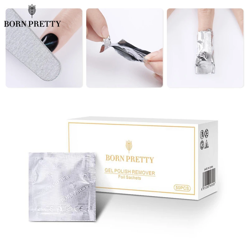 BORN PRETTY 50Pcs/box Tin Foil Cotton Pads Gel Nail Polish Remover Gel Remover