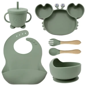 Bpa free Wholesale Custom 6 in 1 Free Silicone Baby Feeding Suction Plate Bowls With Baby Bib