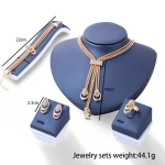 Bridal wedding banquet bling diamond rhinestones tassel necklaces bracelet stud earrings ring four-piece african jewelry set