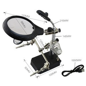 BST-16129C 5X LED Magnifier with Clips 3 in 1 Welding Magnifying Glass with Helping Hand