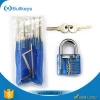 Bullkeys 1 Mazarine Transparent practice padlock + 9 Piece Blue Handle Lock picks for locksmith supplies BL-02