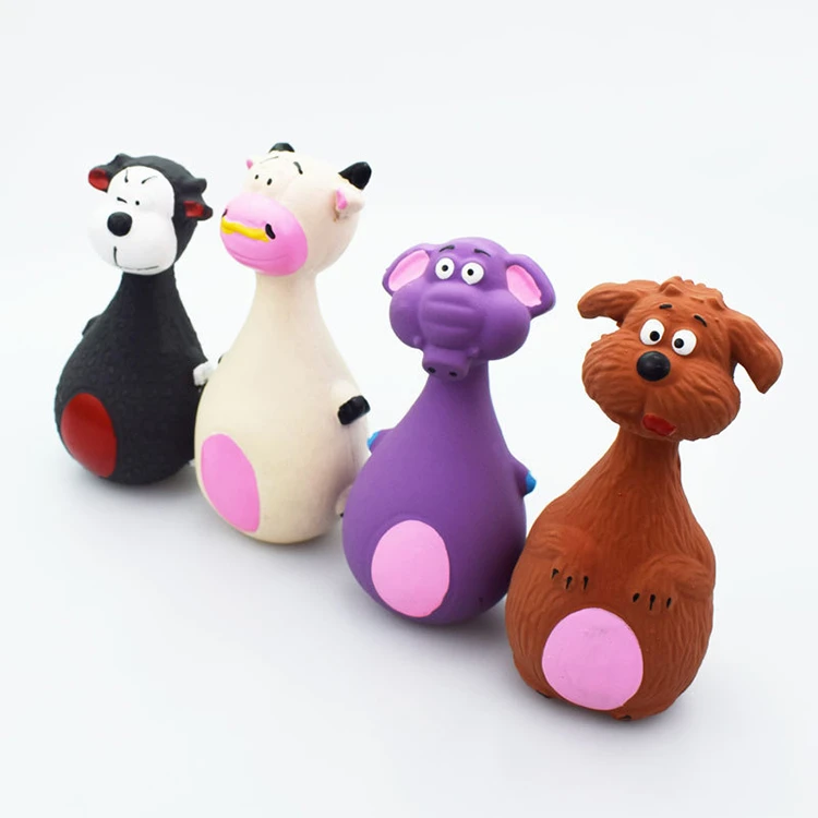 Cartoon Pet Latex Chew Squeak Toy With Sound Animal Shape Tumbler Latex Toys For Dog