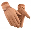 Cheap fleece lined suede fabric texting car driving bike winter hand gloves