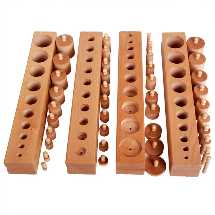 Children Baby Development Practice And Senses Preschool Material Wooden Toy Cylinder Blocks Montessori