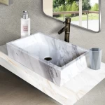 Chinese factory direct sell white rectangular wash basin bathroom sinks marble