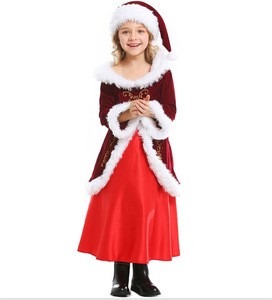 Christmas Eve costume wine red long paragraph Christmas Queen costumes Parent-child clothing