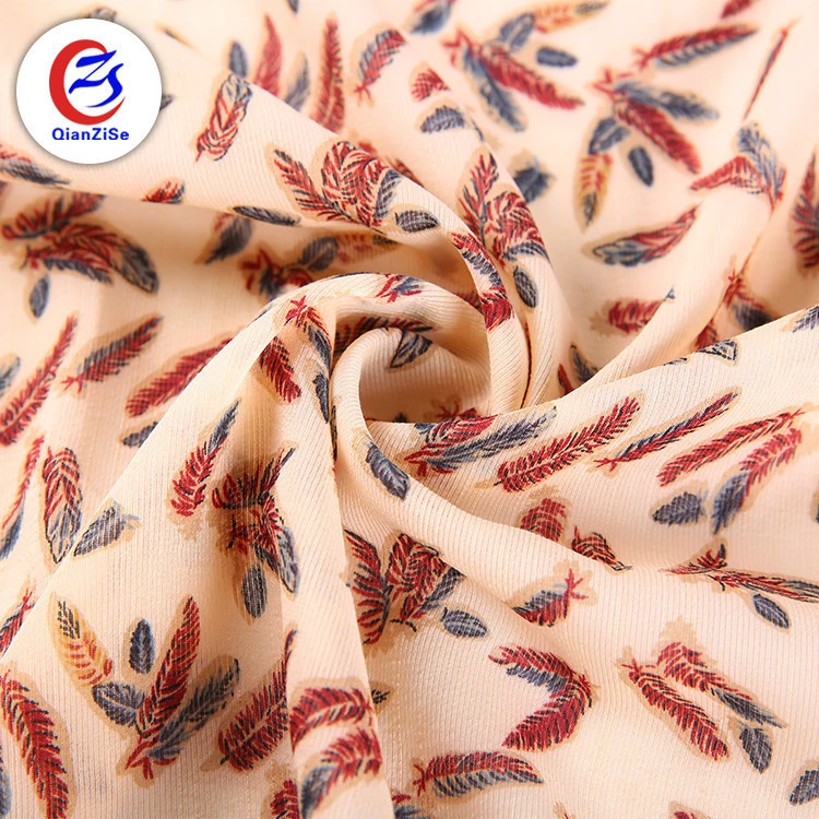 cloth material feather digital print pul wrinkle pattern printed linen fabric