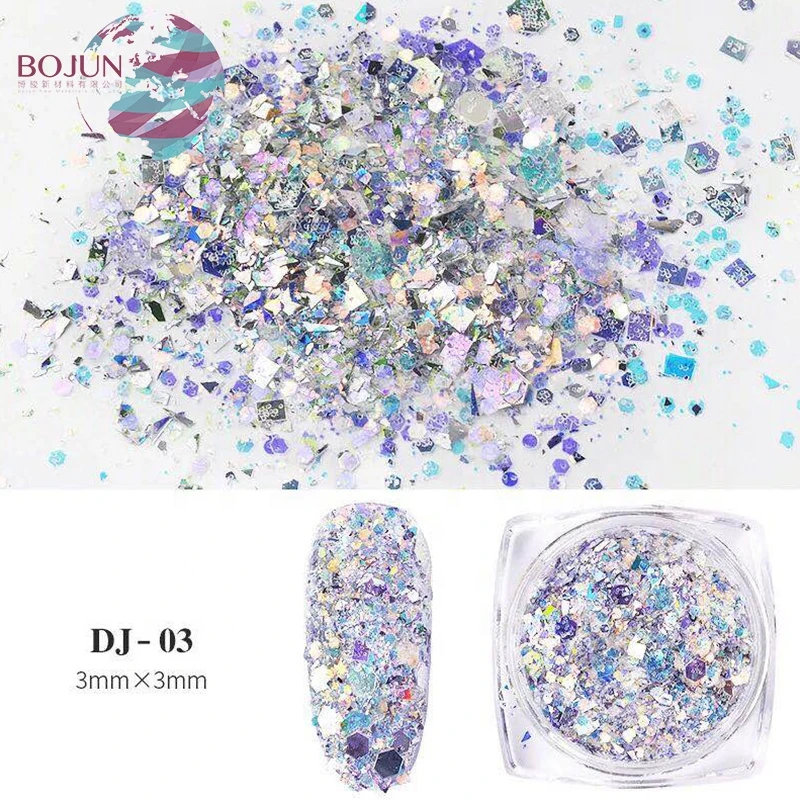 Colorful DJ Series wholesale bulk sequins flakes multi nail  mixed size glitter shiny nail glitter bulk