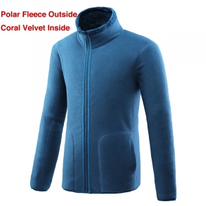 coral velvet lined thick jacket winter zip up mens thermal SUPER WARM jackets without hood polar fleece cashmere jacket