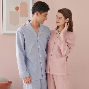 Couples skin-friendly cotton simple long-sleeved homewear 2020 autumn and winter new products comfortable cardigan pajamas set