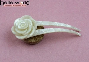 Crystalmood Cellulose Acetate 2-Prong Hair Stick Fork with Flower Ivory