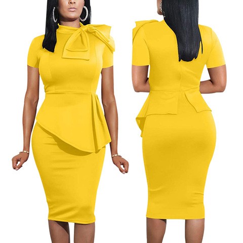 Custom Color Logo Print Spring High Quality Short Sleeve Women Bodycon Midi Office Ladies Formal Dress