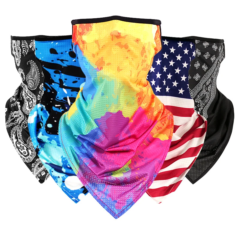 Custom Design Women Men Outdoors Sports Face Scarf Neck Gaiters Sun Protection Face Mask Bandanas with Ear loops