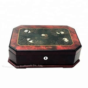 Custom high quality varnish wooden antique jewellery box Music drawer paint black in packaging
