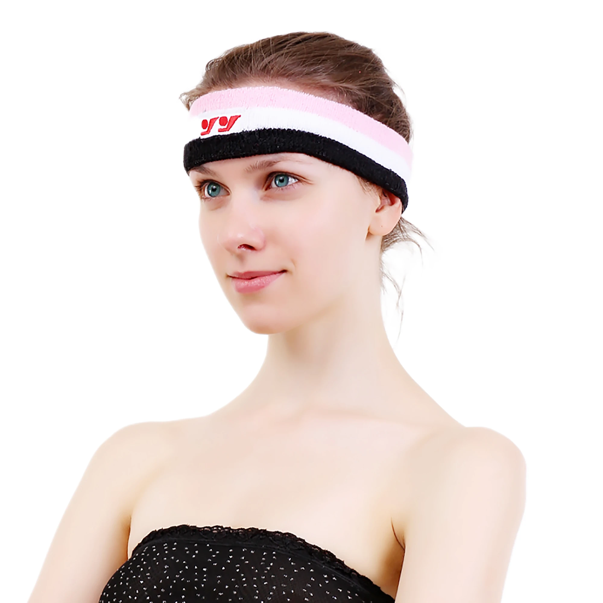 Custom pattern sports cotton headband elastic embroided terry cloth sweatbands