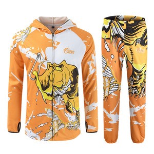 Custom Sublimation Fishing Hoodie and Thumbholes Men&#39;s Outdoor Sun Protection Long Sleeve T-Shirt