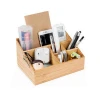 Customized multifunctional cosmetics wooden box leather desk stationery storage box pen holder
