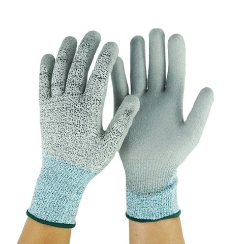 Cut Resistant HPPE Glass Fiber Liner with PU Coating Gloves