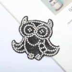 Cute cartoon animals emblem new hat patch black beads white rhinestone owl sequin patch iron on embroidered applique