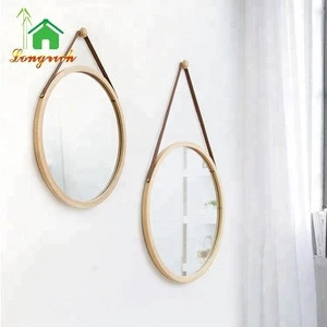 Decorative Leather Hung Wall Mirror Round