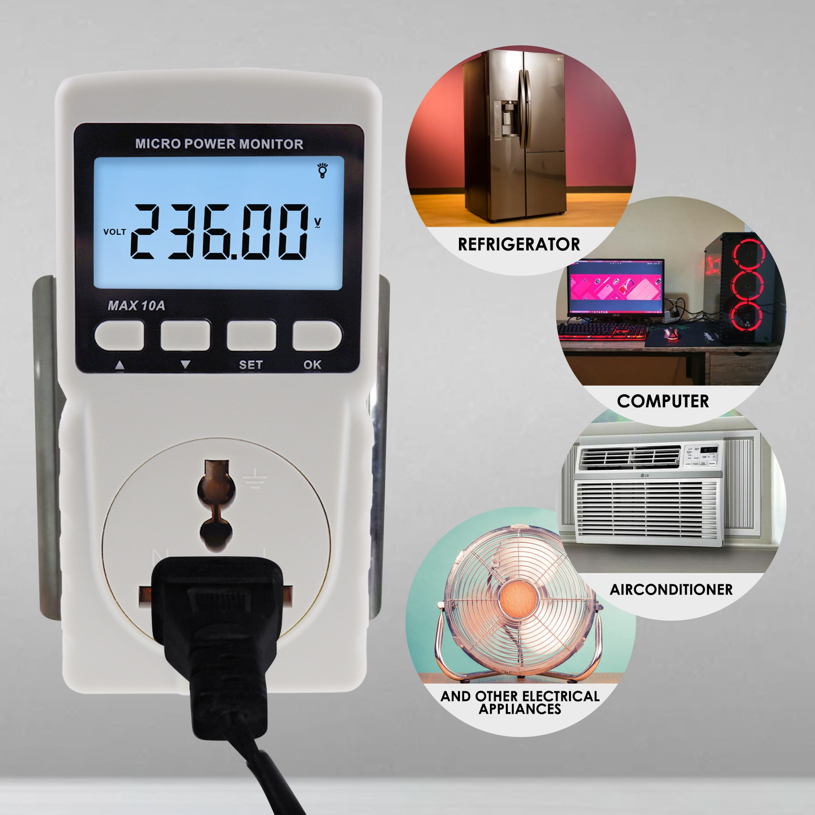 Buy Digital Power Meter Wattmeter Plug-in Socket Design Energy ...