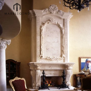 Dinning room double layer white marble fireplace mantel