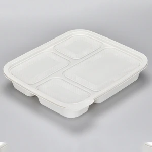 Disposable Biodegradable Compostable Clamshell 3 Compartment Lunch Box Corn Starch Packaging
