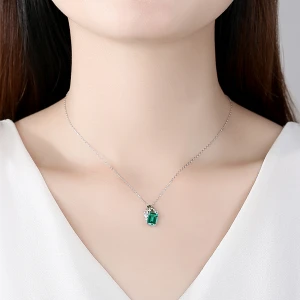 Drop Shipping Fashion charm jewelry 925 sterling silver necklace bagutte emerald gem stone pendant necklace for for women girls