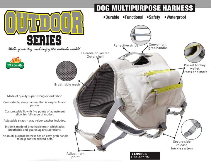 Durable Waterproof Outdoor Functional Reflective Dog Harness Dog Outdoor Hiking Backpack