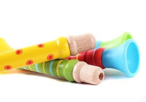 Early childhood colorful birch wood and plastic Playing toys infants cheap toy trumpet