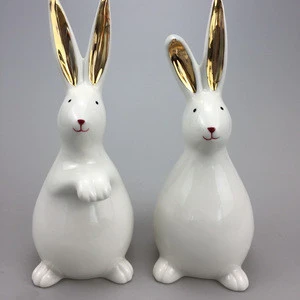 Easter Ceramic  Shining White Lovely Rabbit Figurines for Garden Decor