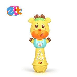 Educational kids music plastic baby deer microphone toys with light