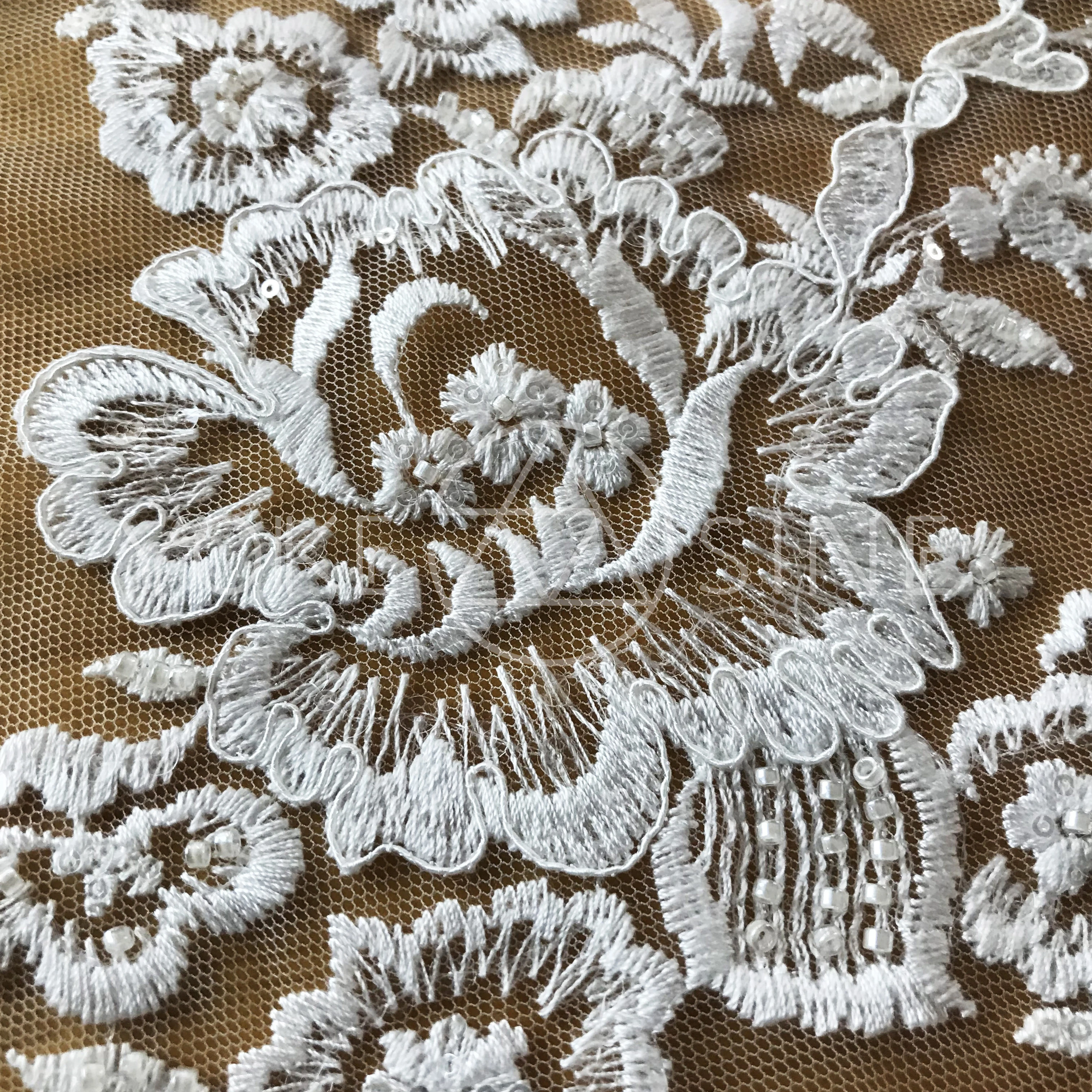 Embroidered Sample Sequin Embroidery Lace Fabric For Dress F20014mn