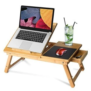 Ergonomic bamboo wooden foldable computer laptop desk for bed