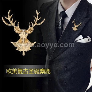 European and American ornaments antique long-horned deer brooch Pacific bird moose head brooch lucky alloy broach pin