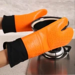 Extra long 14 inches heat resistant cotton lining oven mitts silicone oven gloves