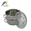 Factory 0.5mm 0.6mm thickness 2 layer steamer mirror inside and outside straight and folded edge stainless steel stock pot