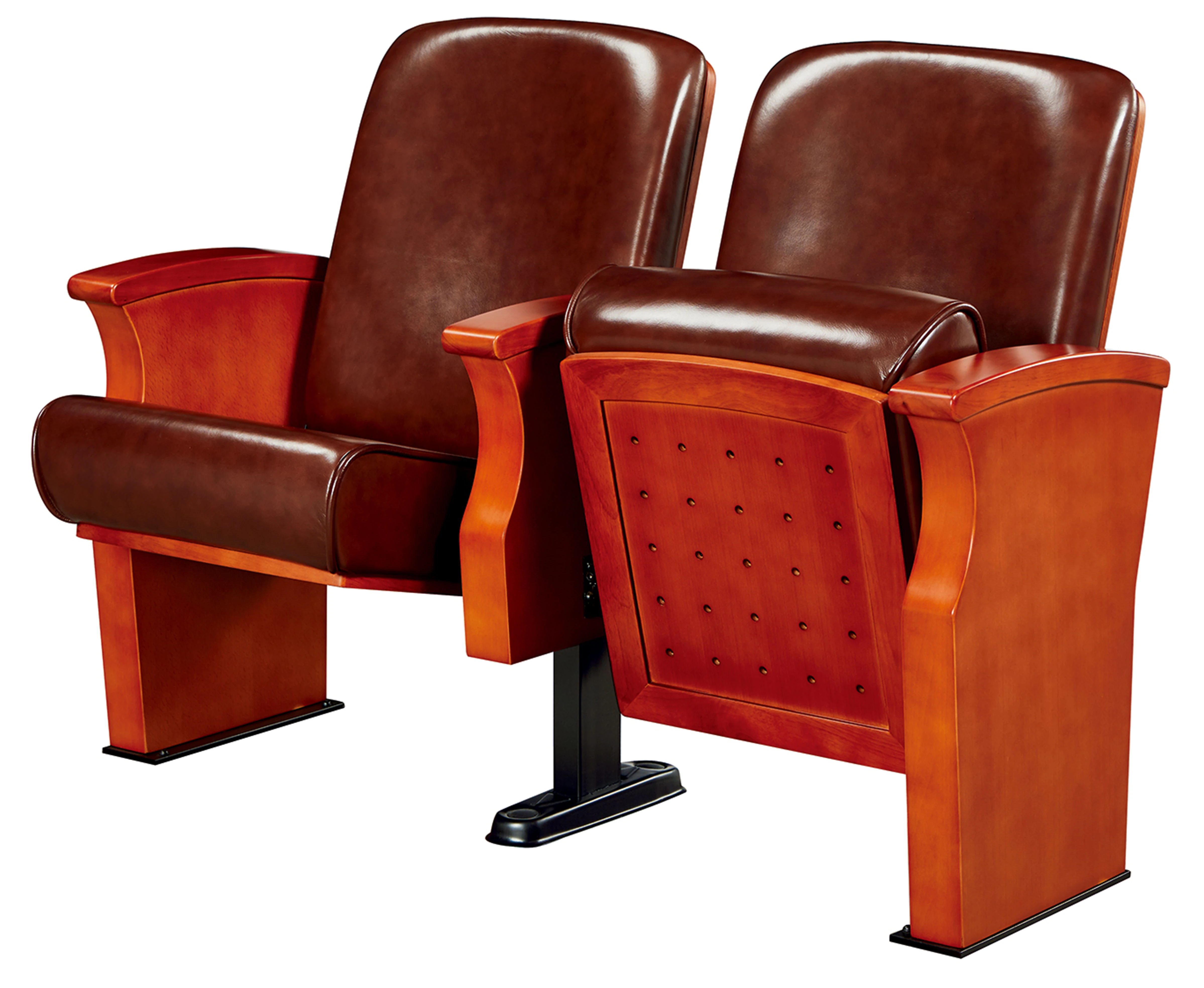 Factory Supply Solid wood Genuine Leather Theater Seat Furniture Auditorium Lecture Hall Seating Church Chair