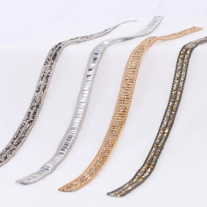Fancy crystal rhinestone metal chain banding double point rhinestone waist chain