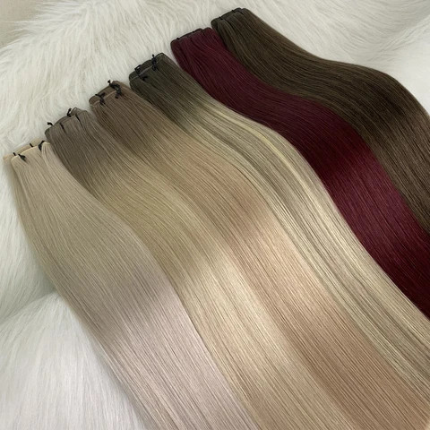 Fangcun Top Quality 100g Human Hair Hand Tied Weft Invisible Cabello Humano Remy Double Drawn Genius Weft Hair Extension