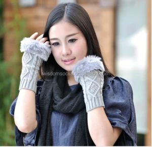 fashion girl 100%acrylic Faux Mitten Knitted fingerless Winter gloves