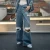Import Fashionable personalized lace stitching straight-leg pants 2024 spring and summer new trendy style ripped design jeans for women from China