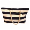 Fashional Canvas Black Stripe Beach Bags Rope Handbag