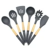 FDA standard kitchen 6 piece silicone cooking utensils with wooden handle