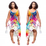 FE003 spring/summer 2021 casual fashion splash-ink print halter dress