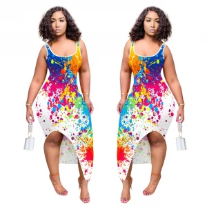 FE003 spring/summer 2021 casual fashion splash-ink print halter dress